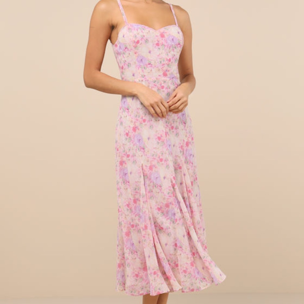 Lulus Charmed Invite Pink Floral Midi Dress - Size S